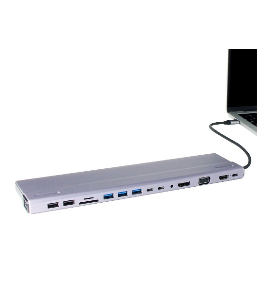 Адаптер VCOM TypeC -->3*USB3.0+2*USB2.0+VGA+RJ45+SD+TF+AUD+HDMI+DP+2*USB3.1 Data+PD