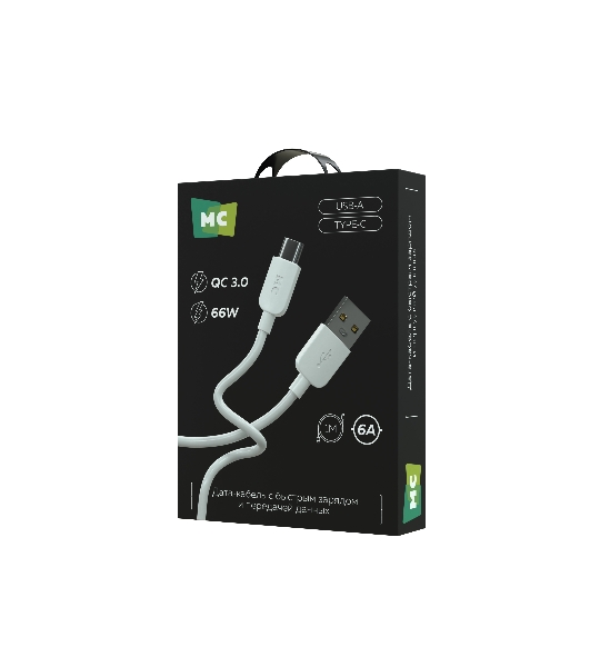 Дата-кабель MORE CHOICE (4620202554444) K85as USB 6.0A QC3.0 66W - 1м, белый