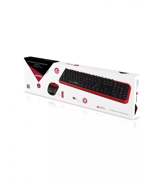 Комплект клавиатура+мышь Smartbuy 620382AG-RK беспроводной, USB, 1600 DPI, чёрно-красный