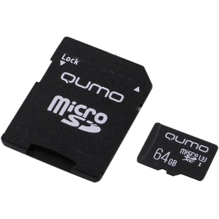 Флеш карта QUMO MicroSDXC 64Gb 90/45 МБ/с UHS-I U3, Pro seria 3.0, адаптер в комплекте SD, красная картонная упаковка
