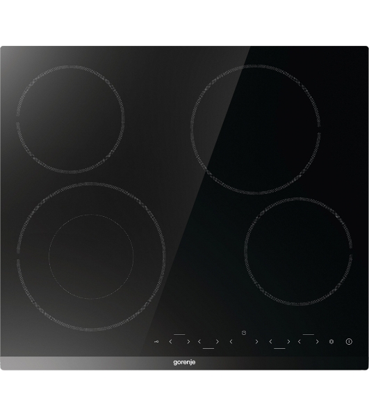 Варочная панель Gorenje ECT642BCSCE, 59 см, Hi-Light, 4 конфорки, таймер, сенсорное управление, шлифованный передний край, PowerBoost, дисплей, блокировка от детей, черный