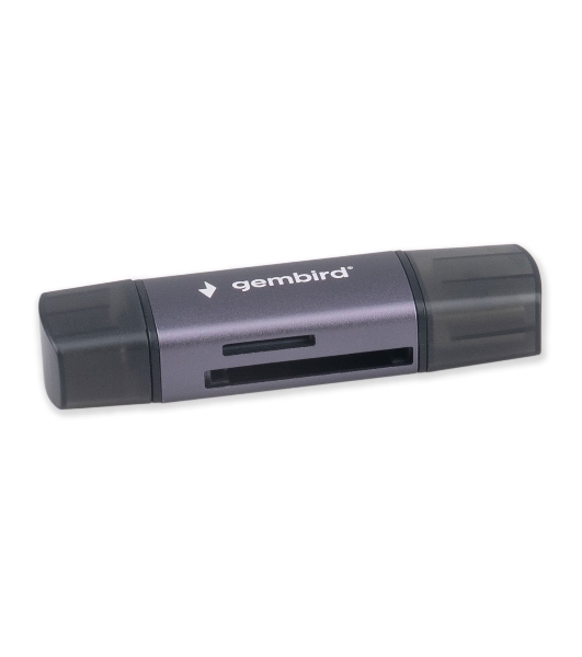 Кард-ридер Gembird FD2-MSD-6/серый/TF/Micro-SD/Micro-SDHC/Micro-SDXC/SD/USB Type-C/USB (OTG)/алюминий
