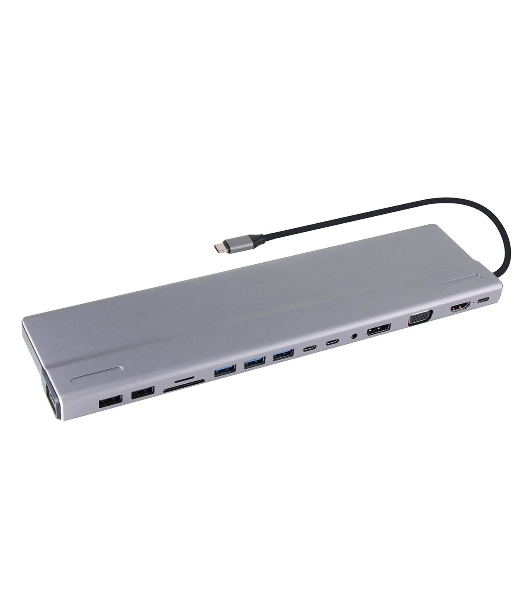 Адаптер VCOM TypeC -->3*USB3.0+2*USB2.0+VGA+RJ45+SD+TF+AUD+HDMI+DP+2*USB3.1 Data+PD