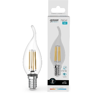 Лампа филам. Gauss Filament 12Вт цок.:E14 свеча св.свеч.бел.нейт. (упак.:10шт) (42122)