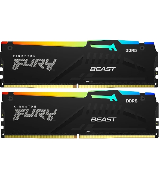 Оперативная память Kingston Fury Beast, DDR5, 16Gb (2x8GB), 5600MHz, CL40, DIMM, с радиаторами, RGB, черный