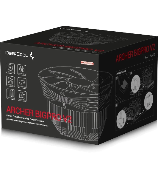 Кулер для процессора DEEPCOOL ARCHER BIGPRO V2 черный/синий, 120 мм, алюминий/медь, 2000 об/мин, 29.7 дБ, 4 pin, 125 Вт, 70 мм