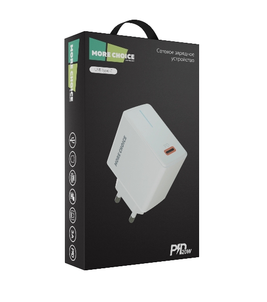 Сетевое зарядное устройство MORE CHOICE (4610196408632) NC60 1USB-C 3.0A PD 20W быстрая зарядка белый