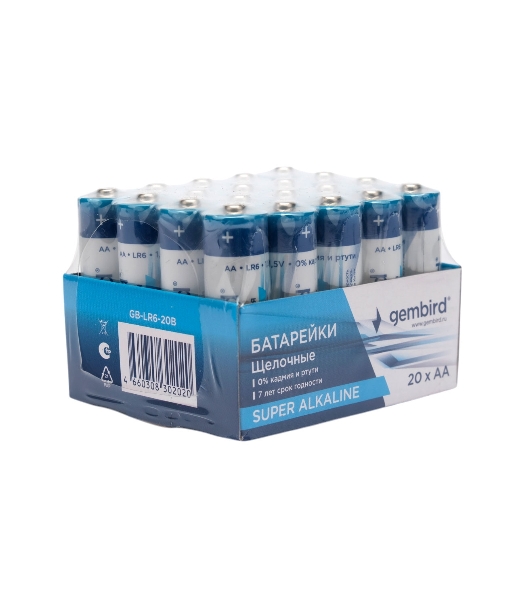 Батарейки щелочные/алкалиновые Gembird Gb-LR6-20B, тип AA, 20шт, коробка