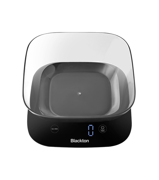Весы кухонные Blackton Bt KS113 черный, тип управления: сенсорное, дисплей LED, количество высокочувствительных датчиков: 4, выбор единиц измерения: грамм, фунт, унция, миллилитр, интервал измерения: 1 г, максимальный вес: 10 кг, функция вычета веса тары, индикация перегрузки, индикатор замены батарейки, автоматическое и ручное отключение, автообнуление, материал корпусаластик, нескользящие ножки, источник питания: 3 х AAA, номинальное напряжение: 4.5 В'