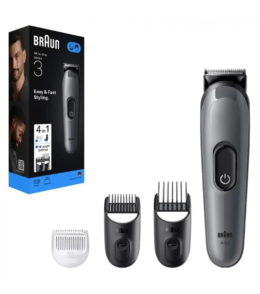 Триммер Braun AIO3500 серый (насадок в компл:3шт)