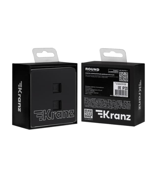 Розетка Kranz ROUND компьютерная двойная RJ45+RJ45 кат6 с/у оникс