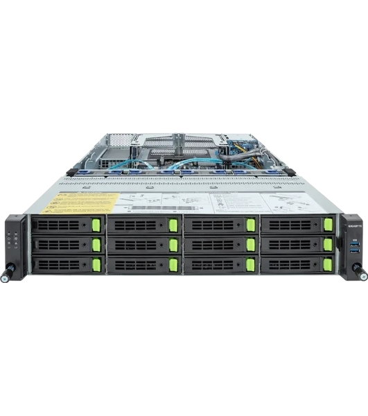 Серверная платформа Gigabyte R283-S96/2U/2xIntel (Gen 4/5)/2xHS/32xDIMM/12xLFF NVME/SAS/SATA + 2xSFF SAS/SATA/2xGbE/2xOCP 3.0/4xFHHL/2x2000W/Rails