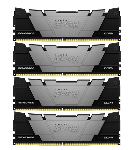 Оперативная память Kingston Fury Renegade, DDR4, 64GB (4x16GB), 3200MHz, CL16, DIMM, радиатор, черный