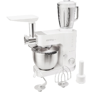 Кухонная машина Korting KKM 0105 Polar мощность 1200 Вт, 7 насадок (планетарный миксер с 3-мя насадками, мясорубка, насадка для колбас, насадка для кеббе, насадка-блендер), объем чаши 5.5 л, 8 скоростей, импульсный режим, механическое управление, белый