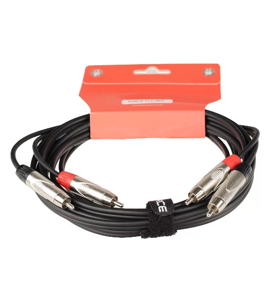 Кабель аудио FORCE FLC-20/32xRCA (M) - 2xRCA (M), стерео, используется для подключения бытовых и DJ аудио устройств к микшерам, диаметр 4,8 мм, металлические разъемы, длина 3 м