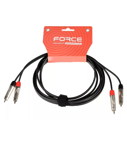 Кабель аудио FORCE FLC-20/32xRCA (M) - 2xRCA (M), стерео, используется для подключения бытовых и DJ аудио устройств к микшерам, диаметр 4,8 мм, металлические разъемы, длина 3 м