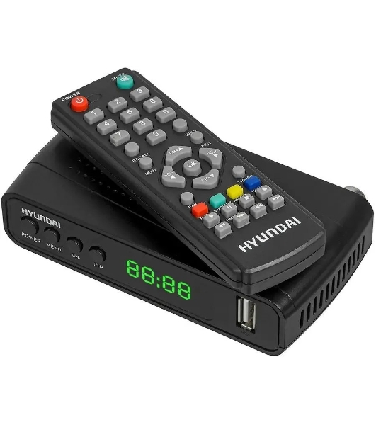 Приставка для цифрового ТВ Hyundai H-DVB520 черный + WiFi-адаптер, DVB-T2, DVB-T, DVB-C, HDMI, USB 2.0 х2