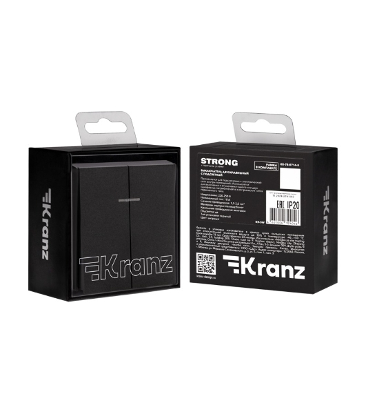 Выключатель Kranz STRONG 2 кл с подсветкой 10А с/у антрацит