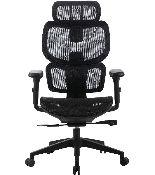 Кресло Cactus CS-MC555-BK черный, сетка, 150 кг, подголовник, регулируемые подлокотники, механизм качания