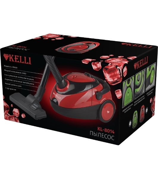 Пылесос Kelli KL-8014 красный/черный, 360/2000 Вт, уборка сухая, пылесборник мешок 1,5 л