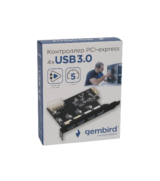 Контроллер USB 3.0 Gembird SPCR-04 в разъем PCI-e, 4xUSB-A