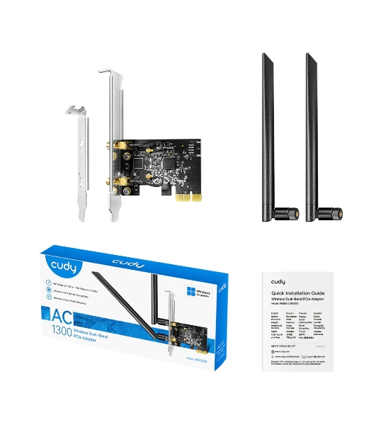 Беспроводной адаптер PCI-E Wi-Fi ,Cudy WE1300, AC1300, низкопроф. планка в комплекте