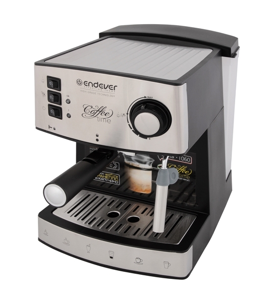 Кофеварка рожковая Endever Costa-1060 черный/стальной, исп. кофе - молотый, 1.6 л, 1000 Вт, 20 бар