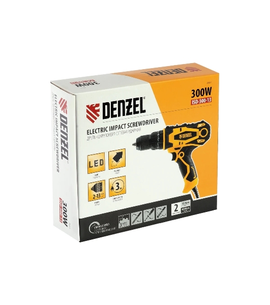 Дрель-шуруповерт Denzel ISD-300-13, 300 Вт, 40 Нм, щеточный, ударный