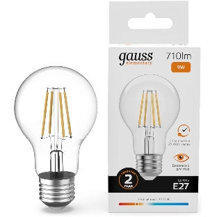 Лампа светодиодная филаментная Gauss Filament 9Вт цок.: E27 груша св. свеч. бел. теп. (упак.: 10 шт)