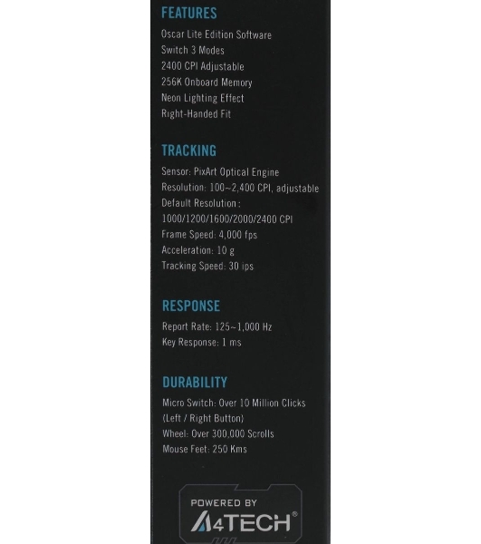 Мышь проводная A4Tech X87 черный, 2400 dpi, USB, кнопки - 8