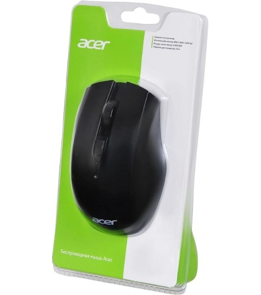 Мышь беспроводная Acer OMR030 черный, 1600 dpi, радиоканал, USB, кнопки - 4