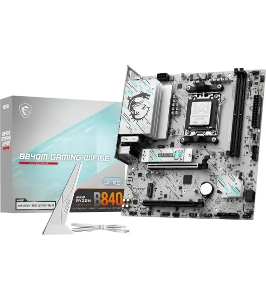 Материнская плата MSI B840M GAMING PLUS WIFI6E, AM5, AMD B840, 4xDDR5, 4xSATA, 2xM.2, 1xPCIe 4.0 x16, 1xPCIe 3.0 x4, 1xHDMI (v2.1), 1xUSB-C 10Gbps, 1xUSB-A 10Gbps, 2xUSB-A 5Gbps, 4xUSB-A 2.0, 1x2.5Gb LAN, Wi-Fi 6E, Bluetooth 5.3, 2x3.5 мм, 7.1, mATX