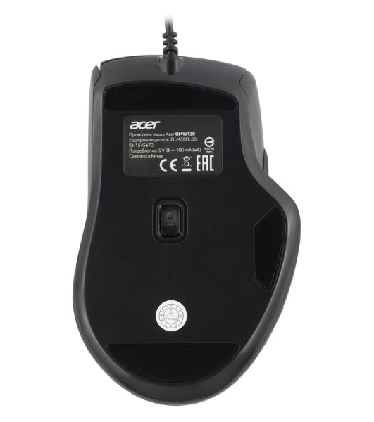 Мышь проводная Acer OMW130 черный, 3600 dpi, USB, кнопки - 6