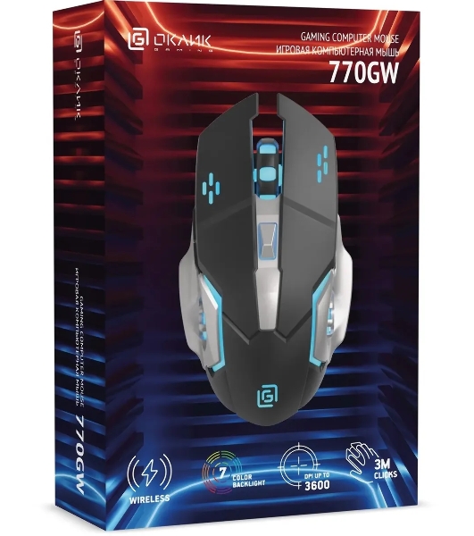Мышь беспроводная Oklick 770GW черный, 3600 dpi, радиоканал, USB, кнопки - 6