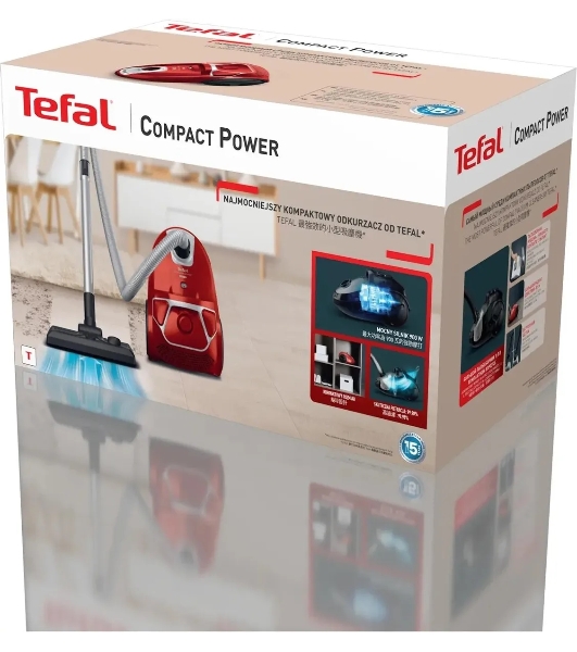 Пылесос Tefal TW3953EA красный/серебристый, 750 Вт, уборка сухая, пылесборник мешок 3 л