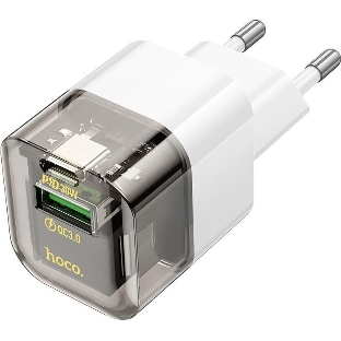Сетевое зарядное устройство HOCO C131A Platinum 1USB+1Type-C 3.0A QC3.0 PD 30W Transparent черный
