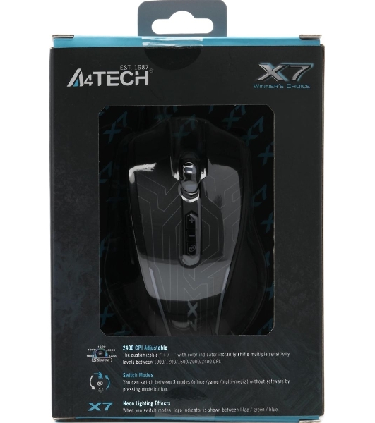 Мышь проводная A4Tech X87 черный, 2400 dpi, USB, кнопки - 8