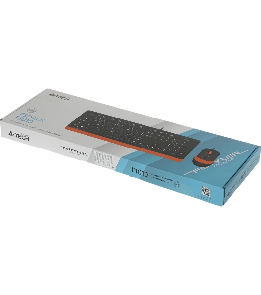 Комплект клавиатура+мышь A4Tech FStyler F1010 проводной, USB, 1600 DPI, чёрный/оранжевый