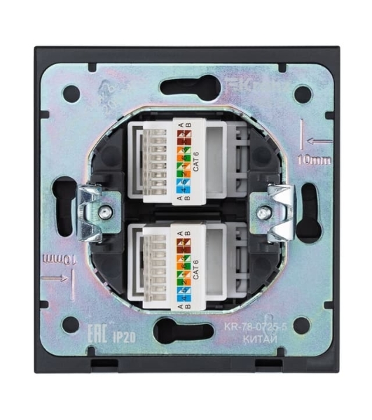 Розетка Kranz STRONG компьютерная двойная RJ45+RJ45 кат6 с/у антрацит