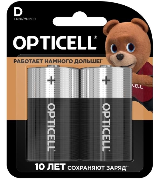 Элемент питания алкалиновый D/LR20 1.5В (блист. 2шт) Basic Opticell 5051005