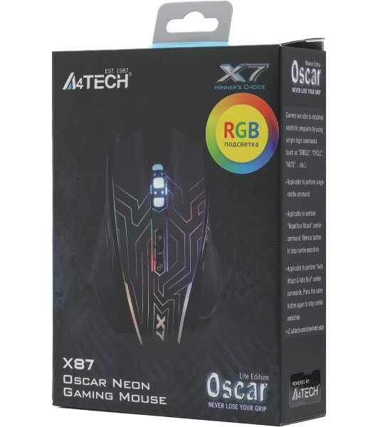 Мышь проводная A4Tech X87 черный, 2400 dpi, USB, кнопки - 8