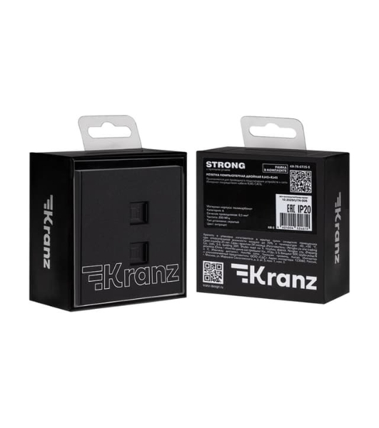 Розетка Kranz STRONG компьютерная двойная RJ45+RJ45 кат6 с/у антрацит