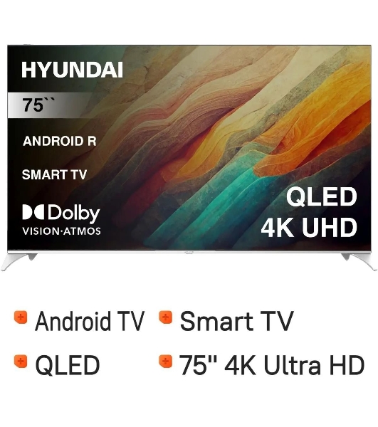 Телевизор Hyundai 75' H-LED75QBU7500 черный/серебристый QLED UHD 60Hz Android TV