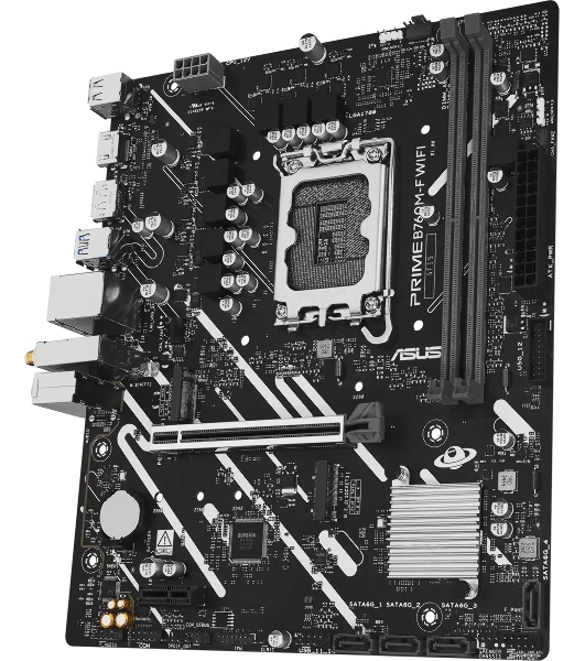 Материнская плата ASUS PRIME B760M-F WIFI, LGA 1700, Intel B760, 2xDDR5, 4xSATA, 2xM.2, 1xPCIe 5.0 x16, 1xPCIe 3.0 x1, 1xHDMI, 1xDP, 1x1Gb LAN, Wi-Fi 6, Bluetooth 5.3, 4xUSB-A 5Gbps, 2xUSB-A 2.0, 3x3.5 мм, 7.1, mATX
