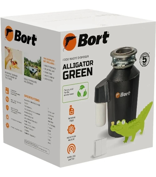 Измельчитель пищевых отходов Bort Alligator Green 750Вт черный