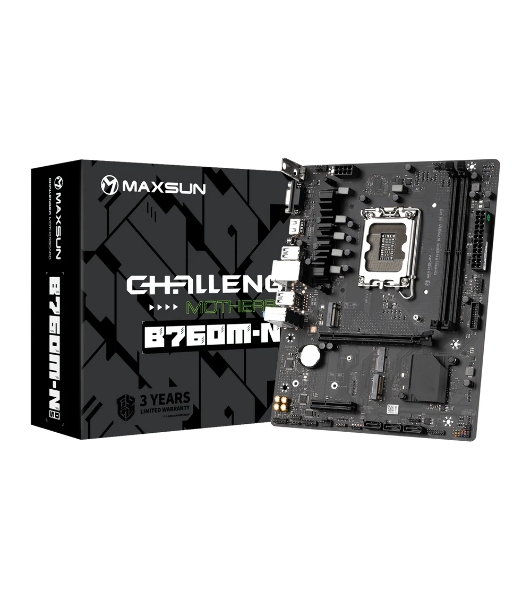 Материнская плата Maxsun Challenger B760M-N D5, LGA 1700, Intel B760, 2xDDR5, 3xSATA, 2xM.2, 1xPCIe 4.0 x16, 1xPCIe x4, 1xVGA, 1xHDMI, 1x 1Gb LAN, 2xUSB-A 2.0, 4xUSB-A 3.2 Gen 1, 5.1, mATX