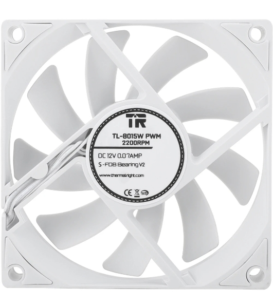 Вентилятор корпусный Thermalright TL-8015W (80x80x15mm, 4-pin PWM, 28.4CFM, 23.3dBA, 2200RPM, White)