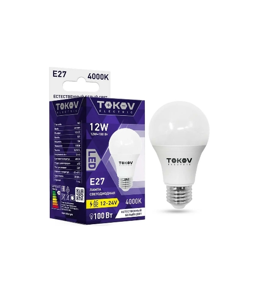 Лампа светодиодная низковольтная TOKOV ELECTRIC 12 Вт А60 4000К Е27 12/24В