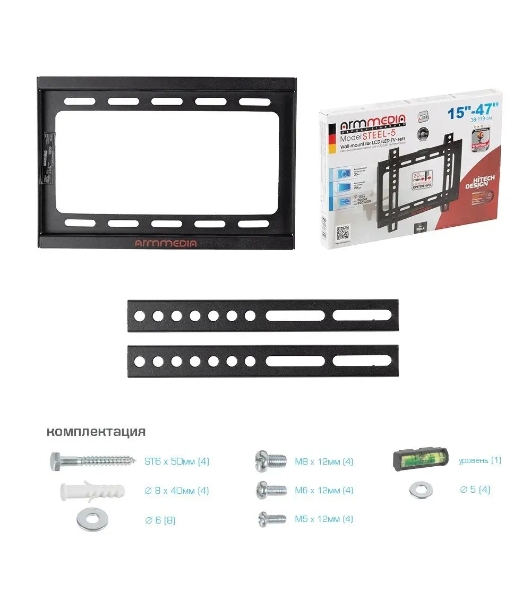 Кронштейн для LED/LCD TV ARM Media STEEL-5 черный, 15'-47', max 35 кг, 0 ст свободы, от стены 20 мм, VESA 200x200 мм