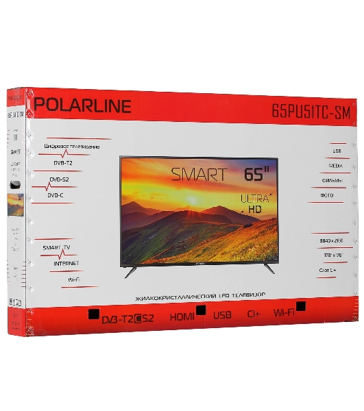 Телевизор PolarLine 65' 65PU51TC-SM черный LED UHD 60Hz Smart TV